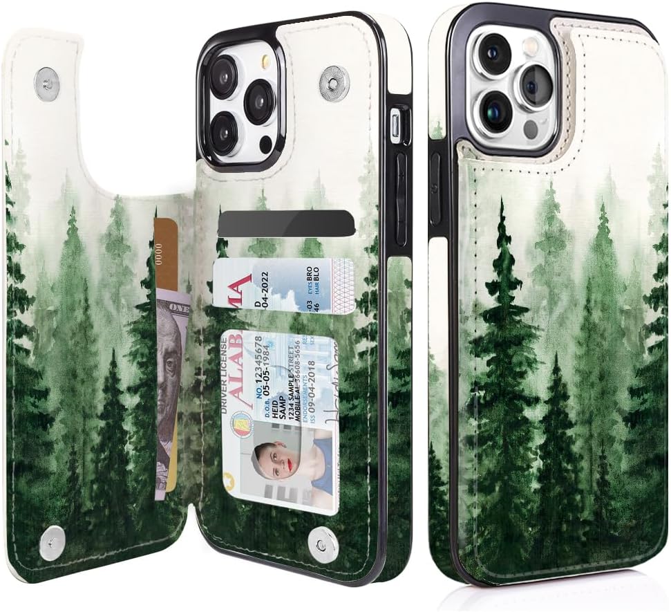 Forest Mist Double-Buckle Flip Wallet Case for iPhone 17–12 – 3–4 Card Holder & Kickstand – product image 10