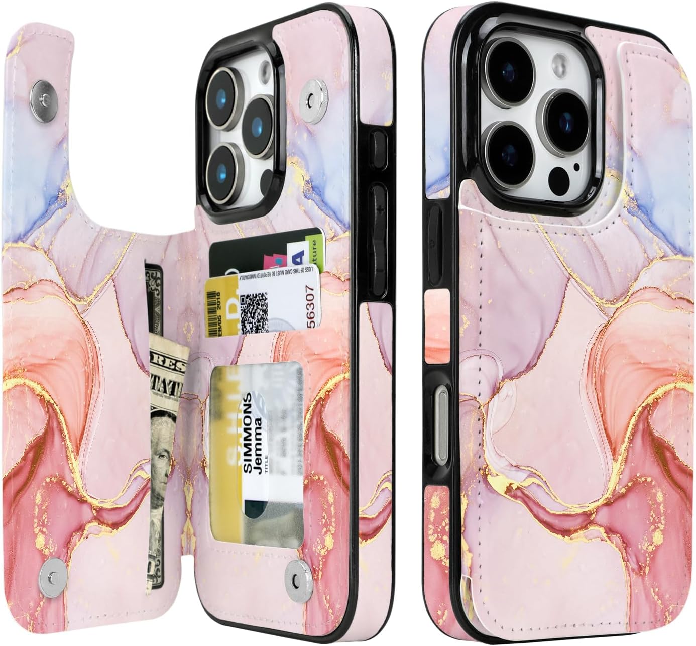 Pastel Marble Gold RFID Flip Wallet Case for iPhone 17–12 – Card Holder & Kickstand – product image 6