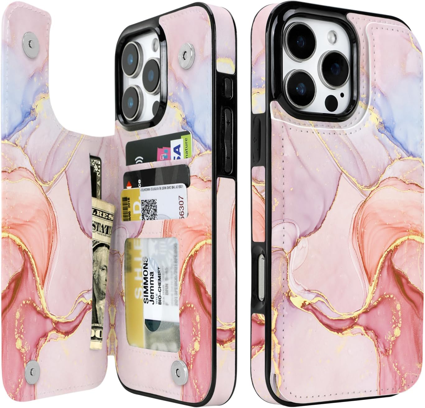 Pastel Marble Gold RFID Flip Wallet Case for iPhone 17–12 – Card Holder & Kickstand – product image 5