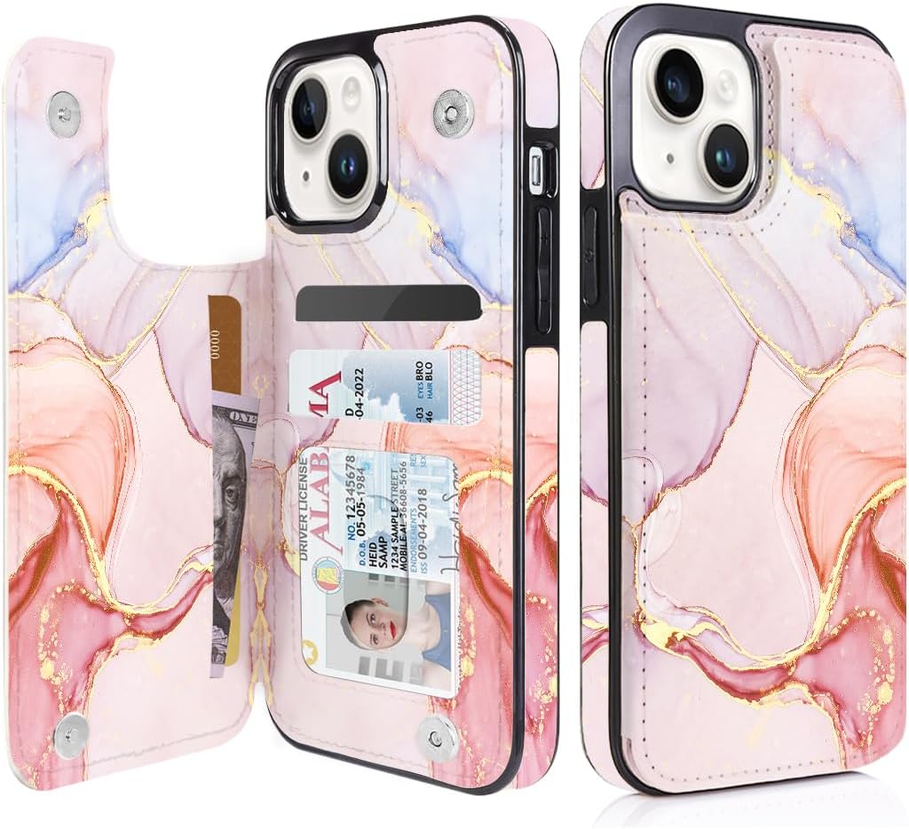 Pastel Marble Gold RFID Flip Wallet Case for iPhone 17–12 – Card Holder & Kickstand – product image 7