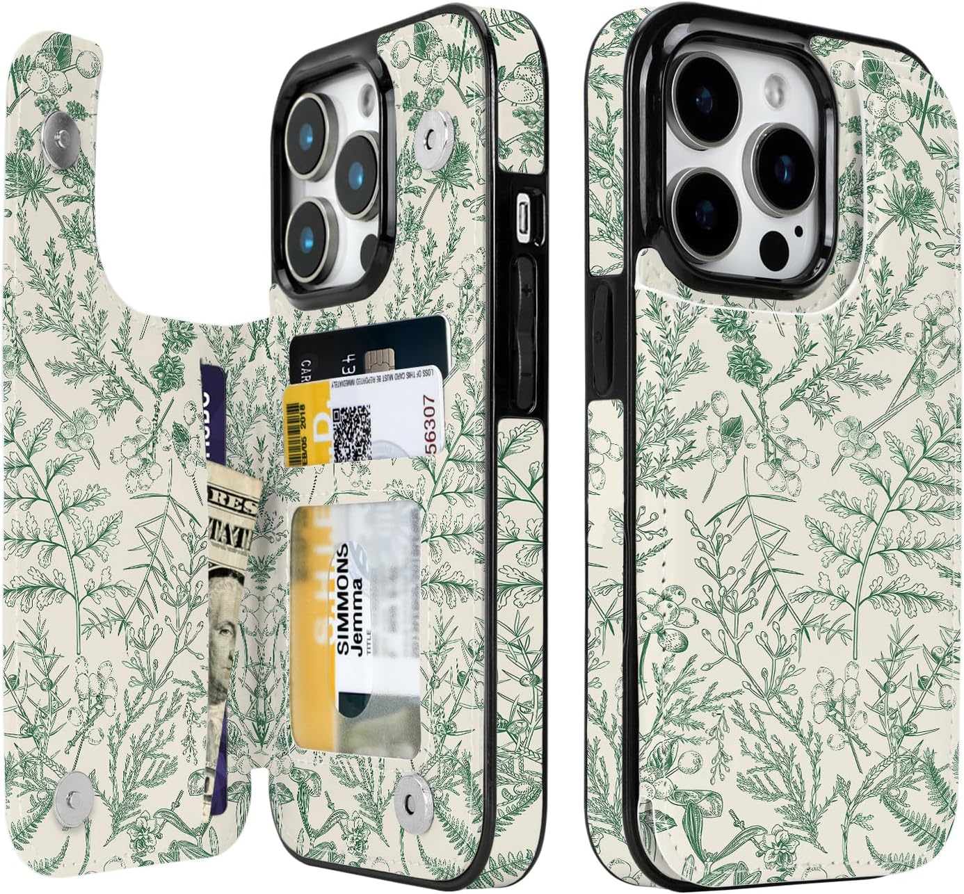 Floral Flip Wallet Case for iPhone 17–14 with Card Holder – Kickstand – product image 12