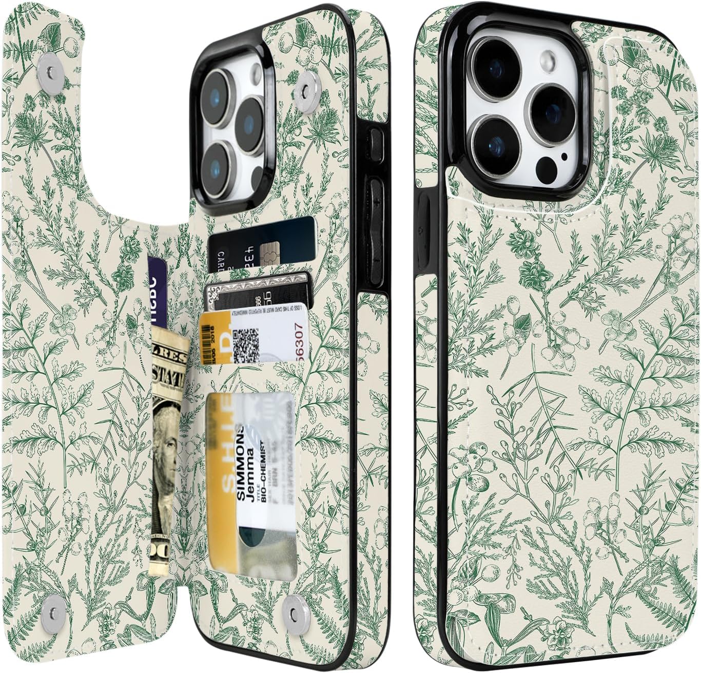 Floral Flip Wallet Case for iPhone 17–14 with Card Holder – Kickstand – product image 11