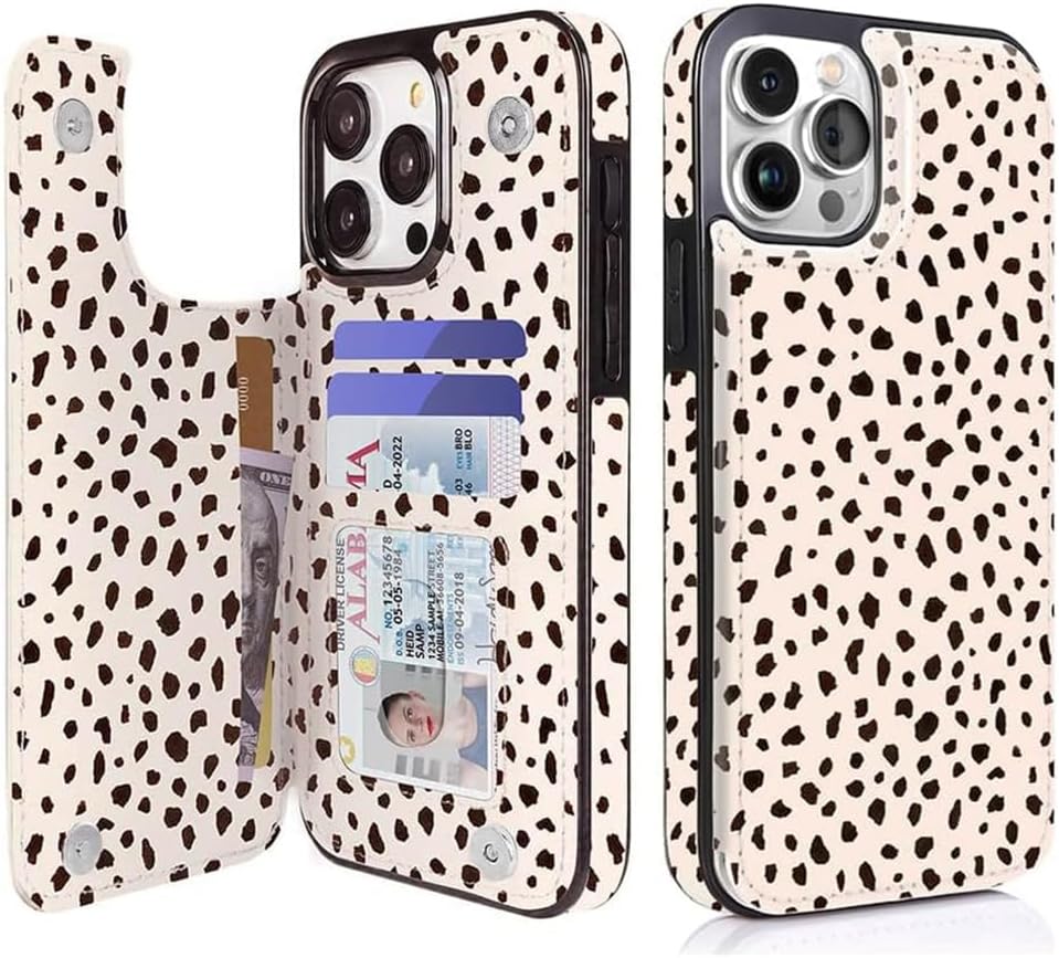 Dalmatian Spot RFID Flip Wallet Case for iPhone 17–12 – Card Holder & Kickstand – product view 6