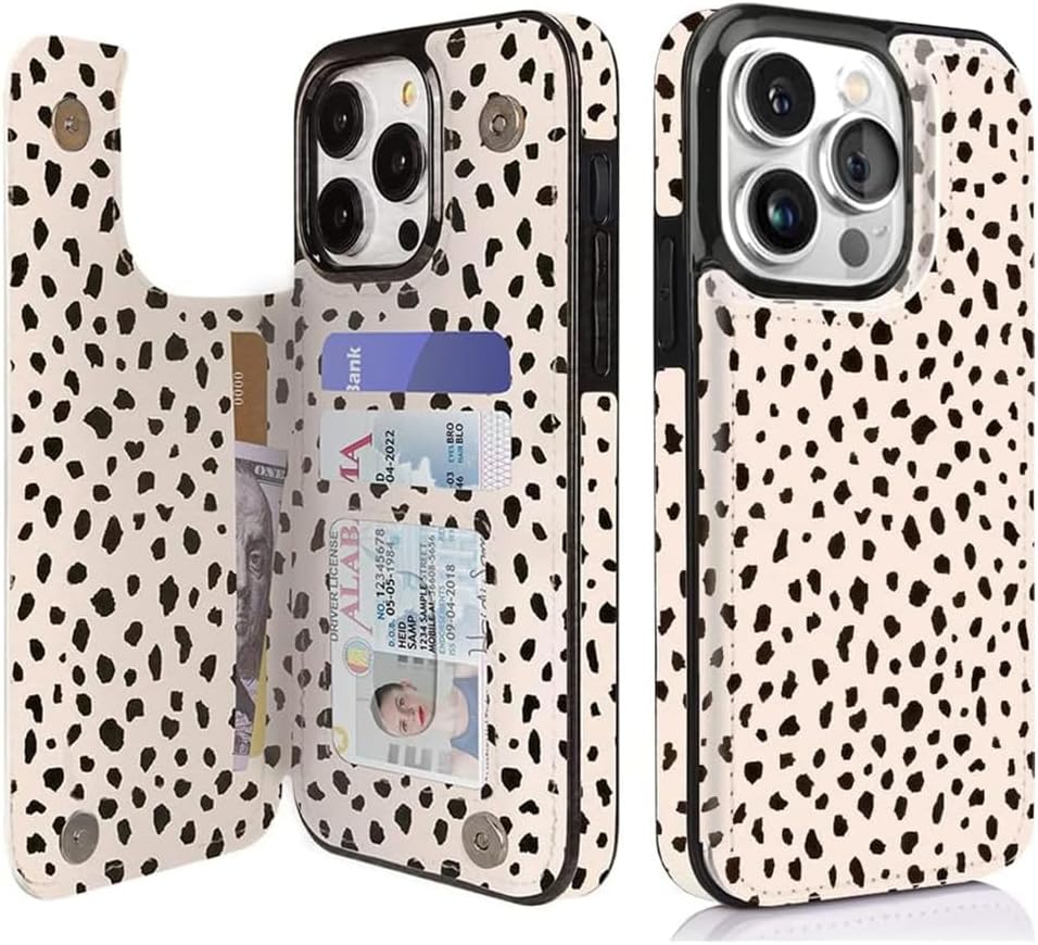 Dalmatian Spot RFID Flip Wallet Case for iPhone 17–12 – Card Holder & Kickstand – product view 7
