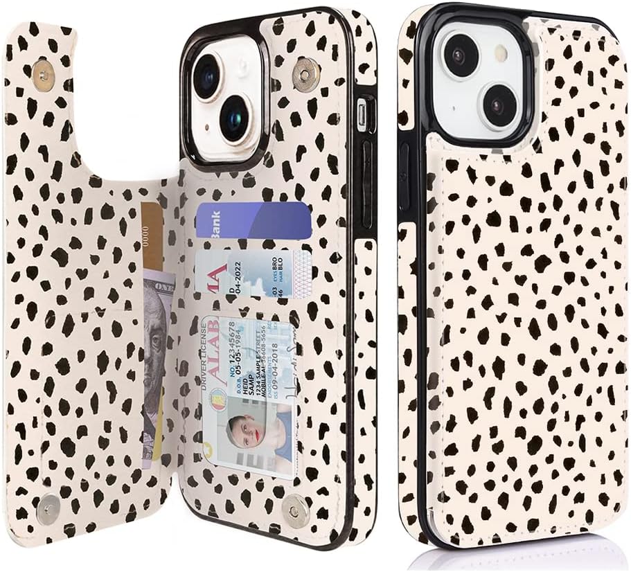 Dalmatian Spot RFID Flip Wallet Case for iPhone 17–12 – Card Holder & Kickstand – product view 8