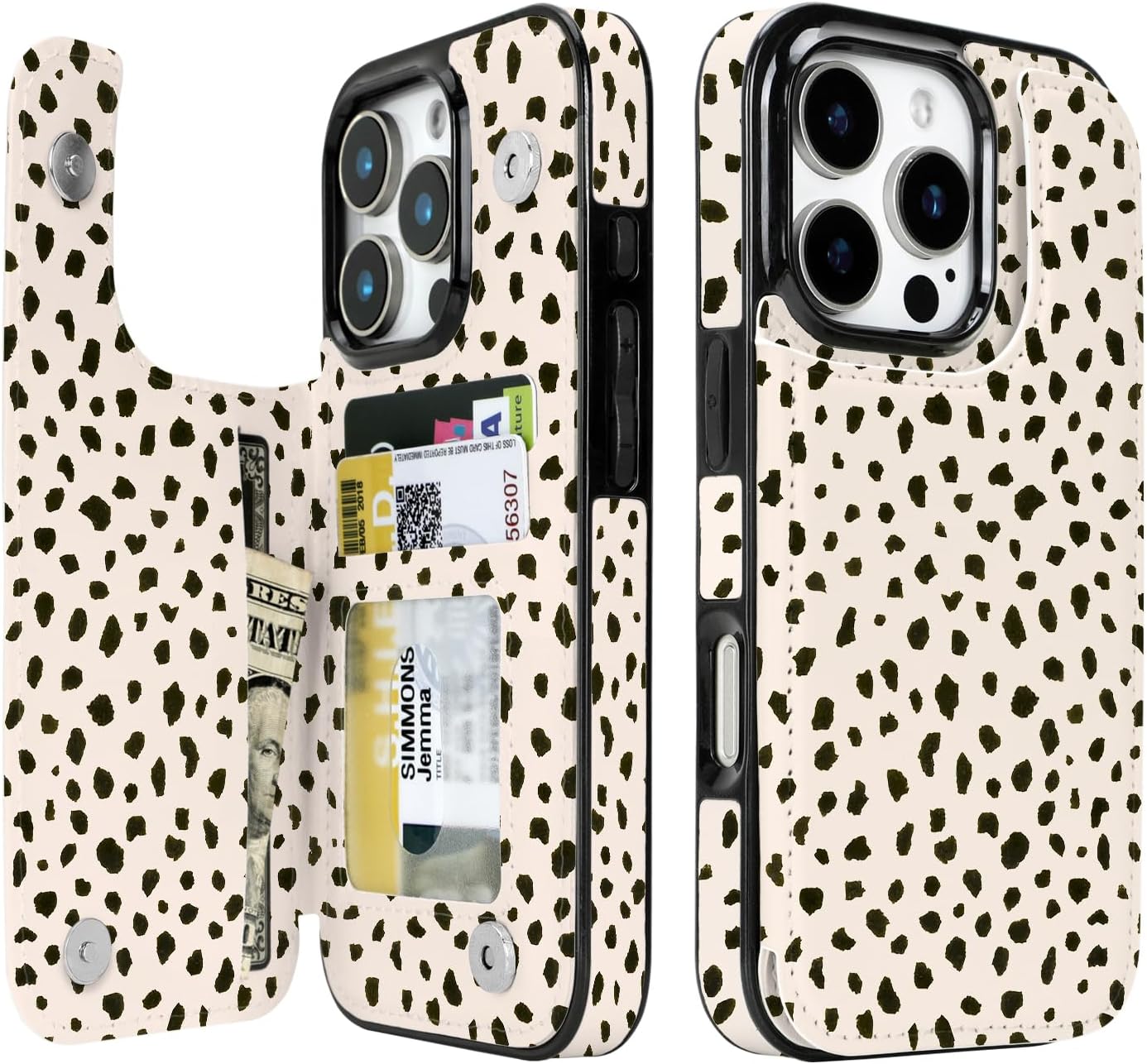 Dalmatian Spot RFID Flip Wallet Case for iPhone 17–12 – Card Holder & Kickstand – product view 5