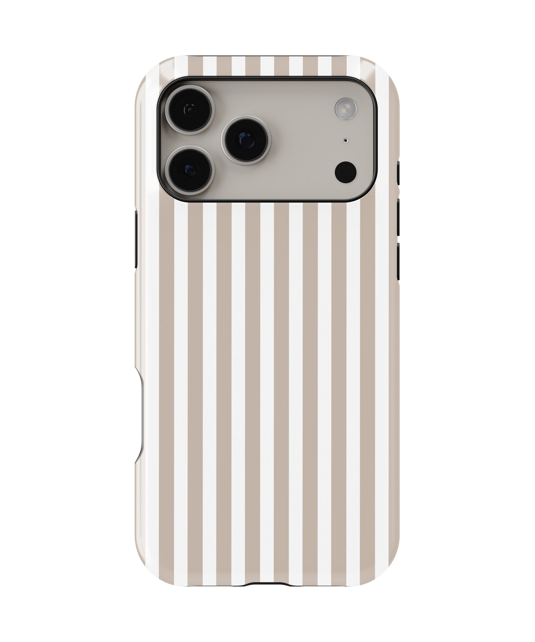 Beige White Vertical Stripe MagSafe iPhone Tough Case – Custom Name Option