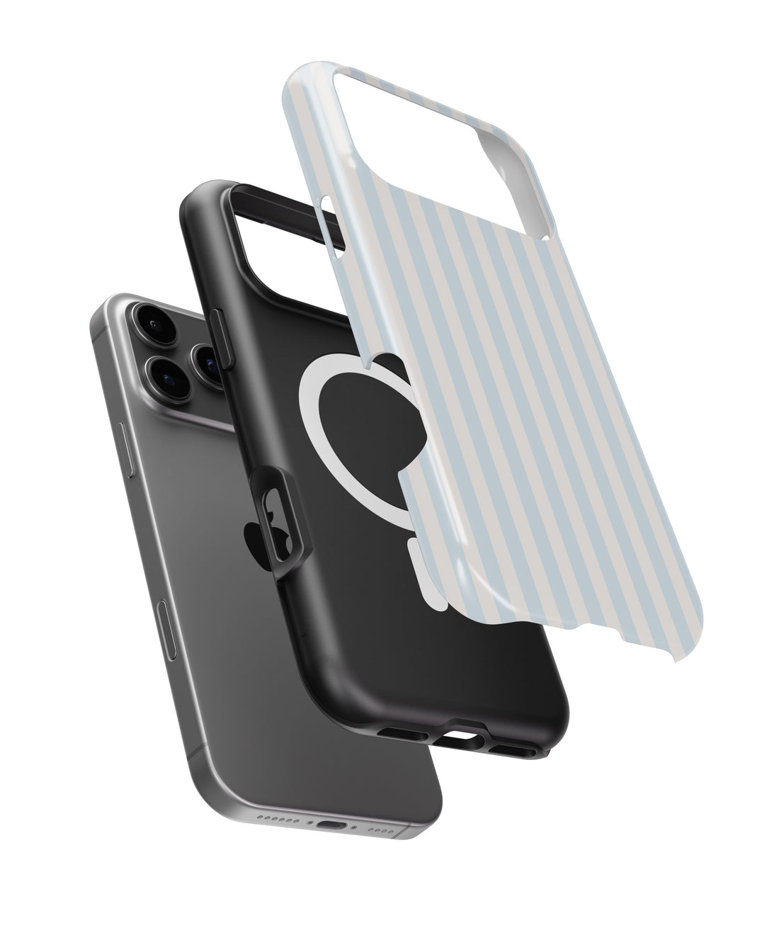 Powder Blue White Vertical Stripe MagSafe iPhone Tough Case - i17PMT p1