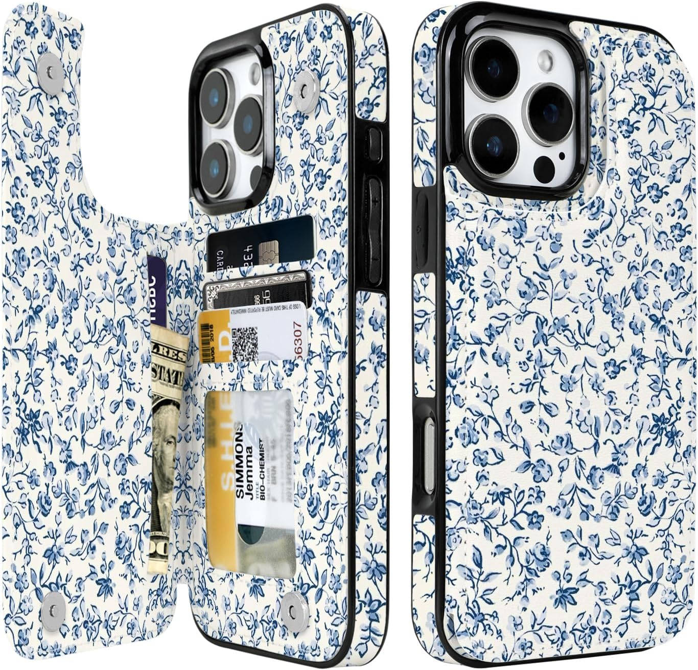 Blue Porcelain Floral Flip Wallet Case for iPhone 17–14 – Card Holder & Kickstand – product image 10