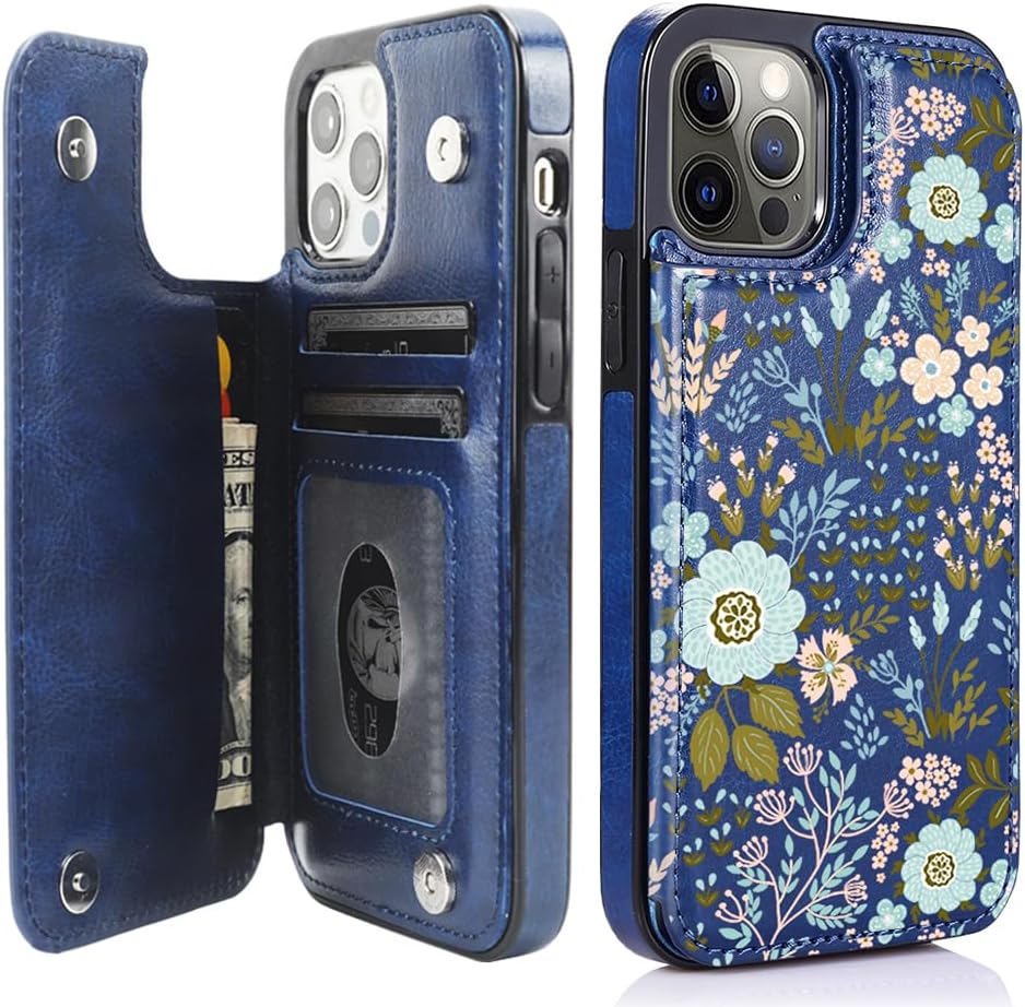 Blue Daisy Floral RFID Flip Wallet Case for iPhone 17–12 – Card Holder & Kickstand – product image 14