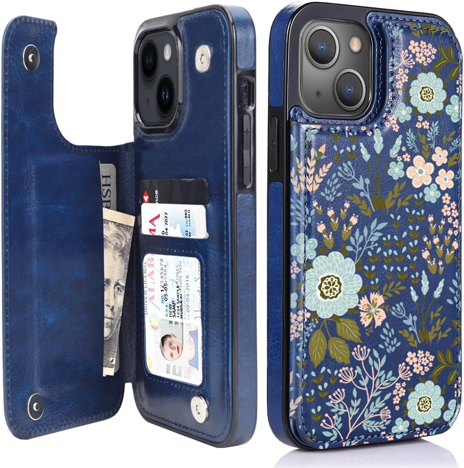 Blue Daisy Floral RFID Flip Wallet Case for iPhone 17–12 – Card Holder & Kickstand – product image 13