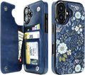 Blue Daisy Floral RFID Flip Wallet Case for iPhone 17–12 – Card Holder & Kickstand – product image 2