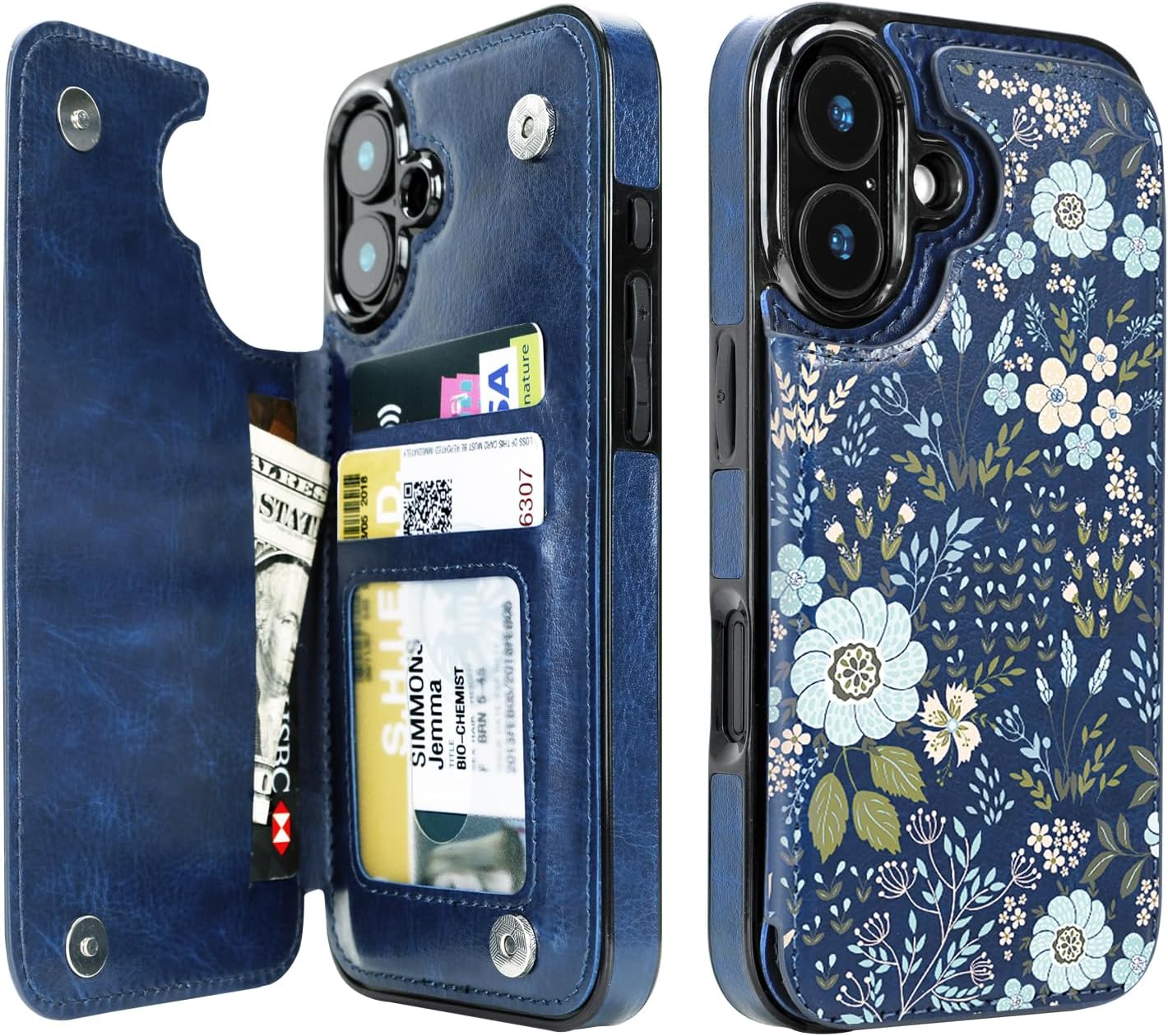 Blue Daisy Floral RFID Flip Wallet Case for iPhone 17–12 – Card Holder & Kickstand – product image 2