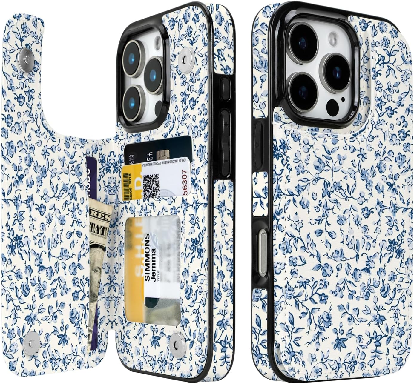 Blue Porcelain Floral Flip Wallet Case for iPhone 17–14 – Card Holder & Kickstand – product image 11