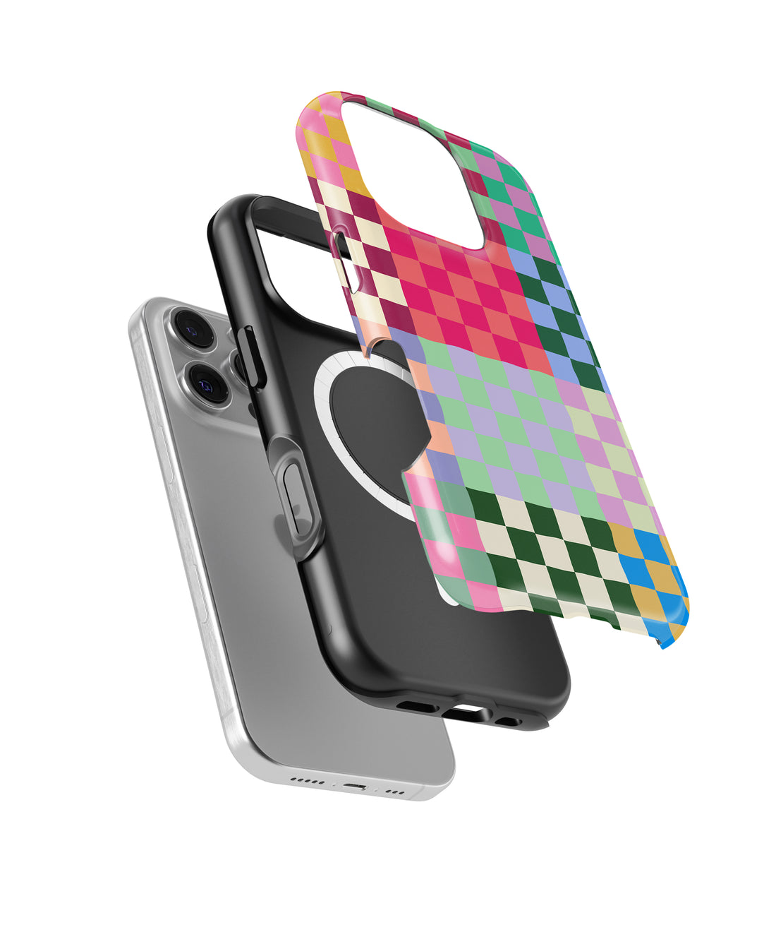 Vibrant Mosaic Check MagSafe iPhone Tough Case – Custom Name Option – product image 1