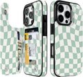 Mint Wavy Checkerboard Flip Wallet Case for iPhone 17–14 – Card Holder & Kickstand – product view 10