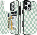 Mint Wavy Checkerboard Flip Wallet Case for iPhone 17–14 – Card Holder & Kickstand – product view 9