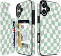 Mint Wavy Checkerboard Flip Wallet Case for iPhone 17–14 – Card Holder & Kickstand – product view 1