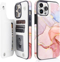 Pastel Marble Gold RFID Flip Wallet Case for iPhone 17–12 – Card Holder & Kickstand - iPhone 12 Pro Max