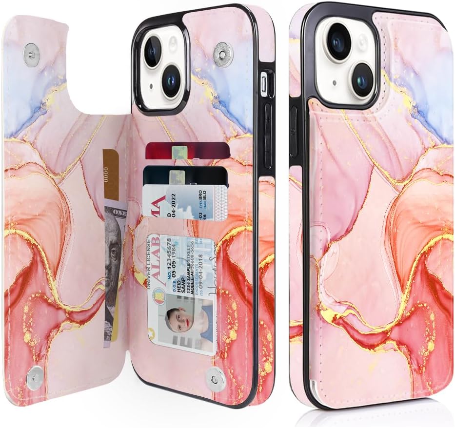 Pastel Marble Gold RFID Flip Wallet Case for iPhone 17–12 – Card Holder & Kickstand - iPhone 15 Plus