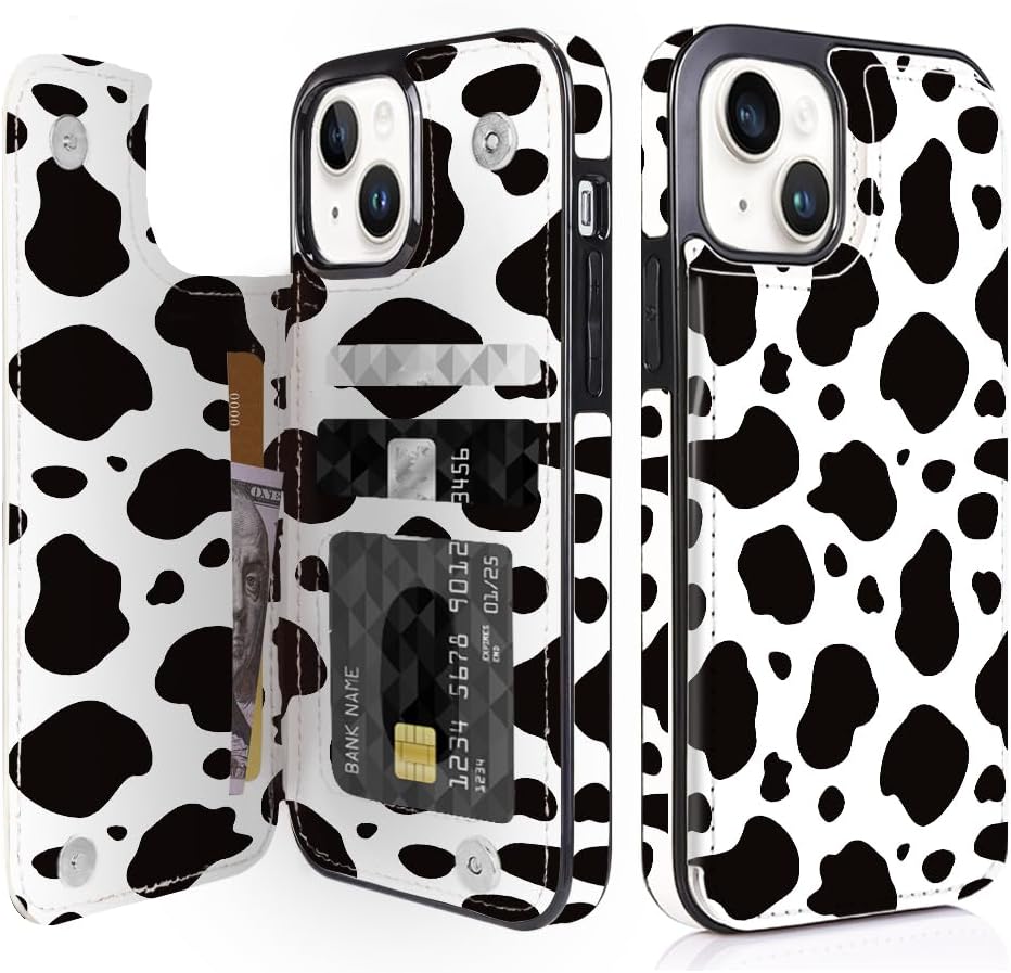 Black & White Cow Print Flip Wallet Case for iPhone 17–14 – Card Holder & Kickstand – product image 7