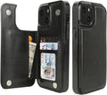 Classic Black RFID Double-Buckle Flip Wallet Case for iPhone 17–12 – 3–4 Card Holder & Kickstand - iPhone 14