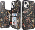 Midnight Meadow Double-Buckle Flip Wallet Case for iPhone 17–12 – 3–4 Card Holder & Kickstand - iPhone 14