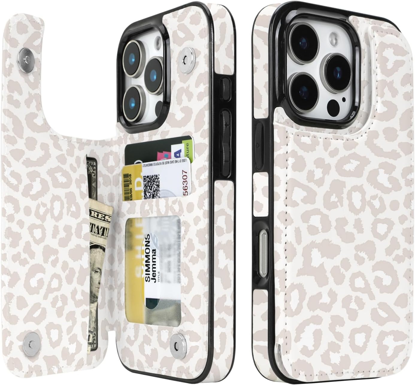 Cream Leopard RFID Flip Wallet Case for iPhone 17–12 – Card Holder & Kickstand – product image 6