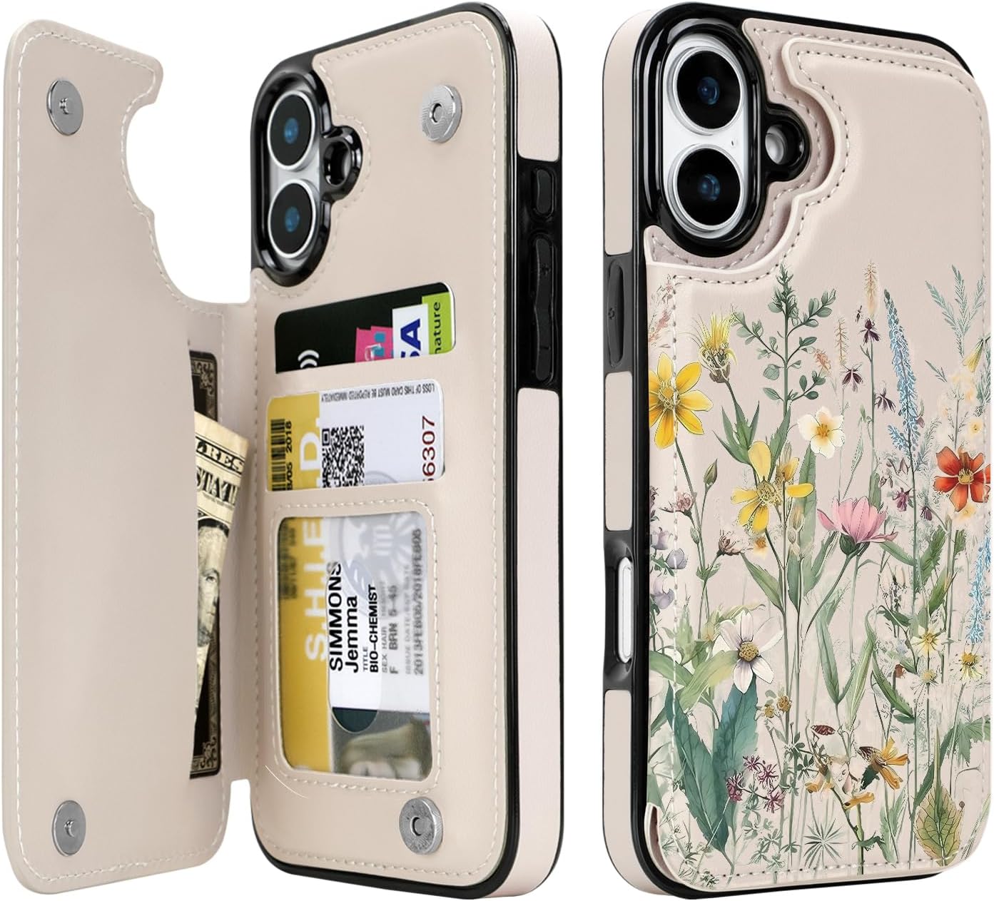 Wildflower Botanical RFID Flip Wallet Case for iPhone 17–12 – Card Holder & Kickstand – product image 2