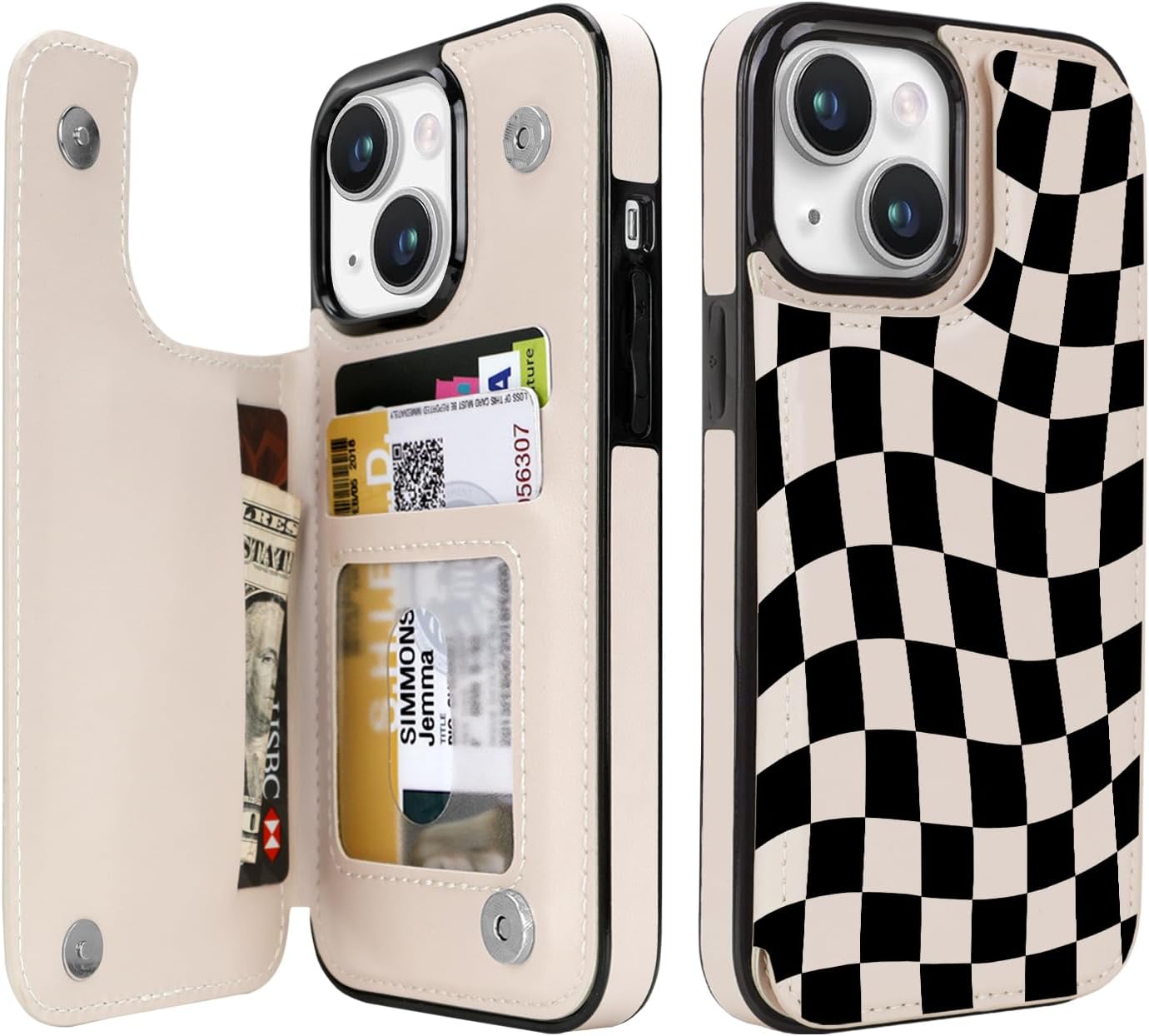Dune Mirage Checkered RFID Flip Wallet Case for iPhone 17–12 – Card Holder & Kickstand – product image 11