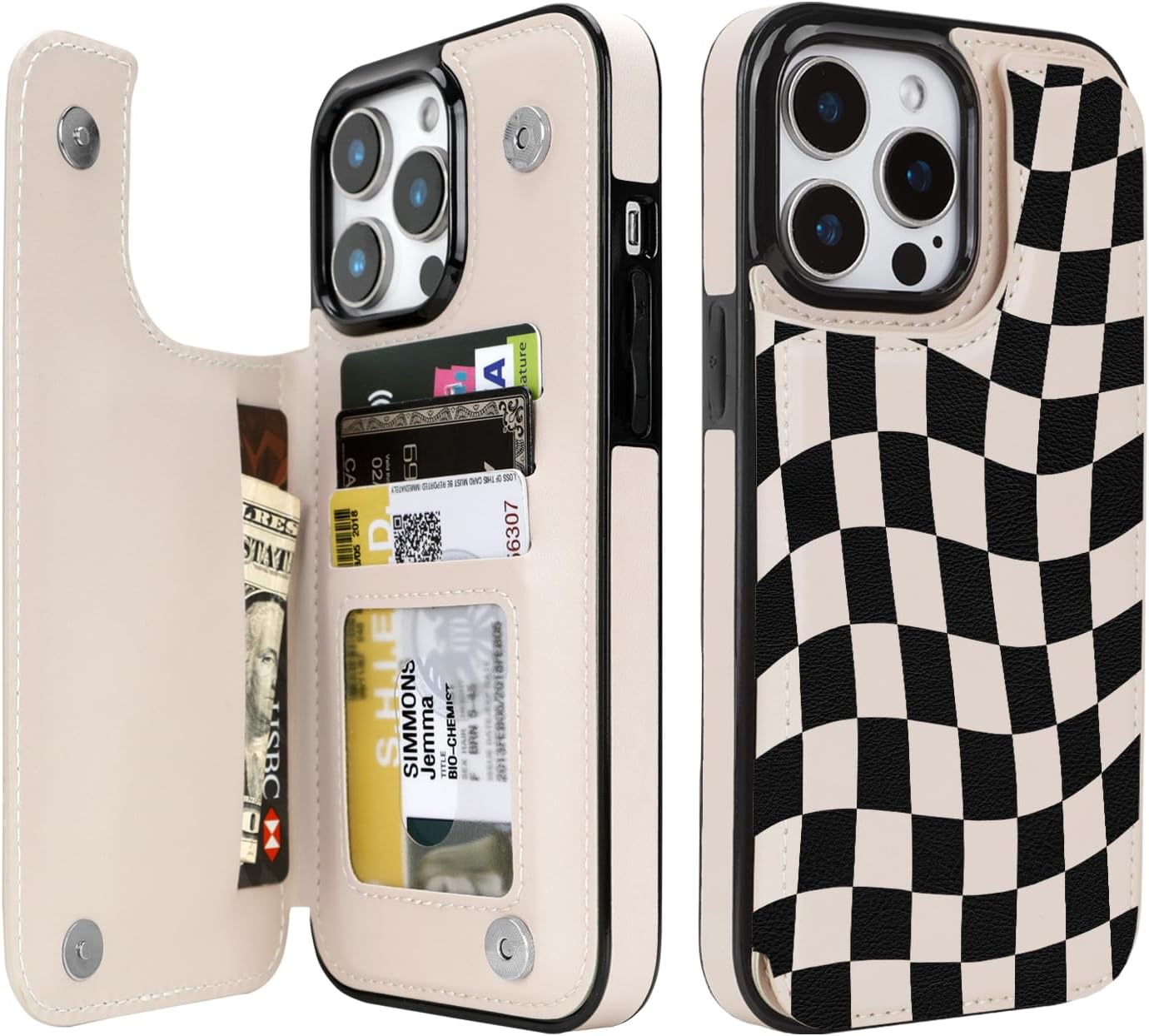 Dune Mirage Checkered RFID Flip Wallet Case for iPhone 17–12 – Card Holder & Kickstand – product image 9