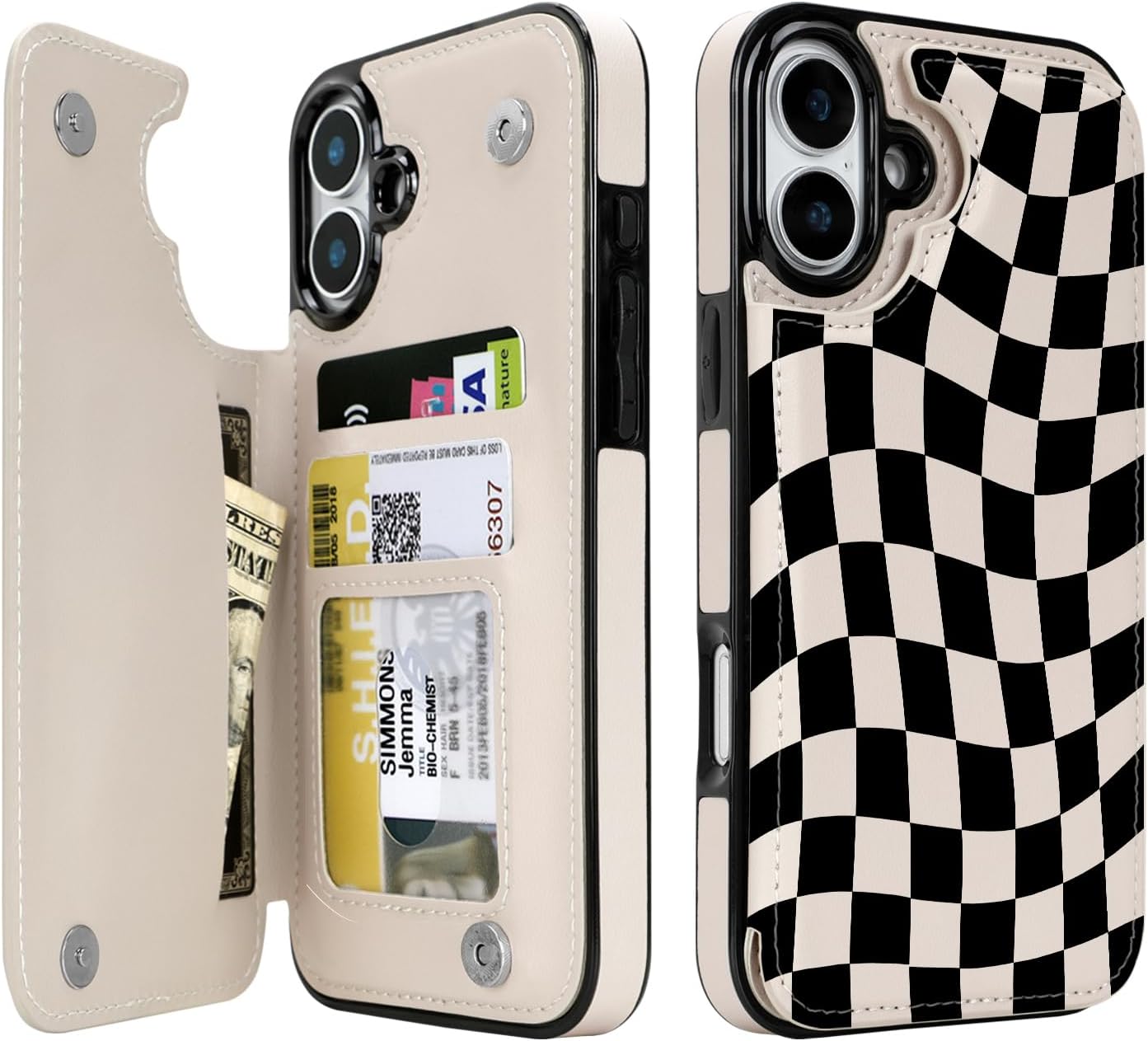 Dune Mirage Checkered RFID Flip Wallet Case for iPhone 17–12 – Card Holder & Kickstand – product image 2