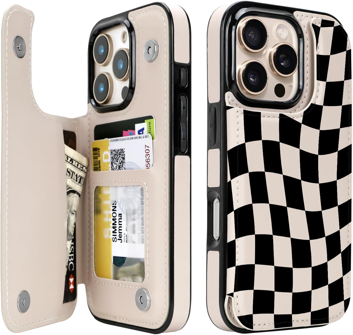 Dune Mirage Checkered RFID Flip Wallet Case for iPhone 17–12 – Card Holder & Kickstand – product image 5