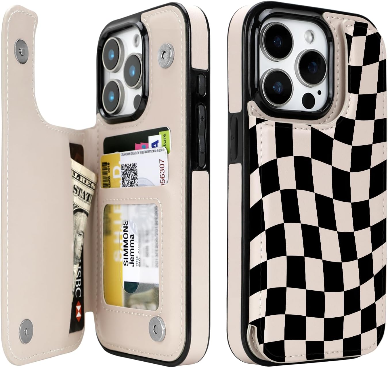 Dune Mirage Checkered RFID Flip Wallet Case for iPhone 17–12 – Card Holder & Kickstand – product image 10