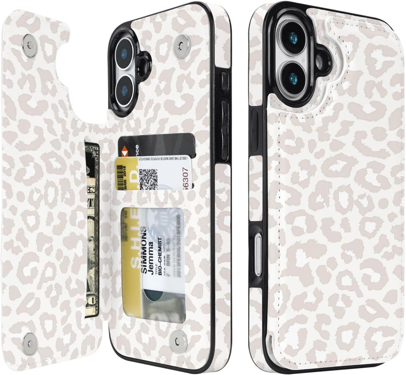 Cream Leopard RFID Flip Wallet Case for iPhone 17–12 – Card Holder & Kickstand – product image 2