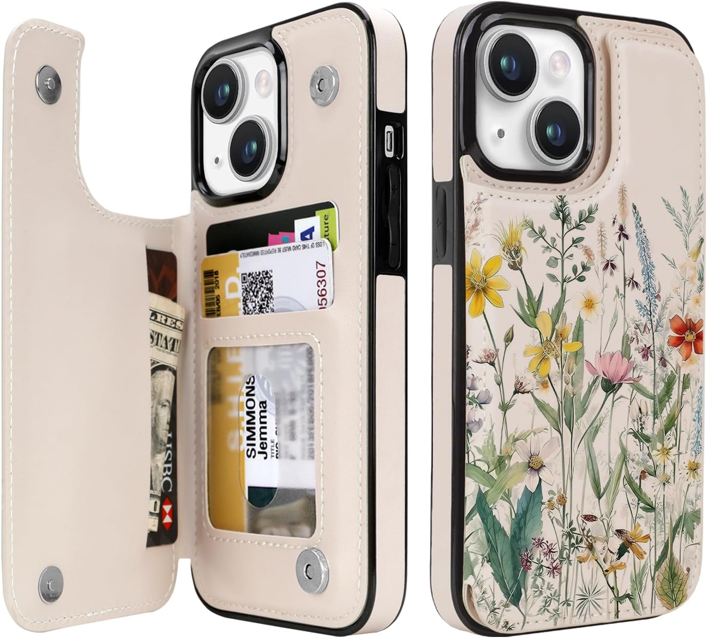 Wildflower Botanical RFID Flip Wallet Case for iPhone 17–12 – Card Holder & Kickstand – product image 7