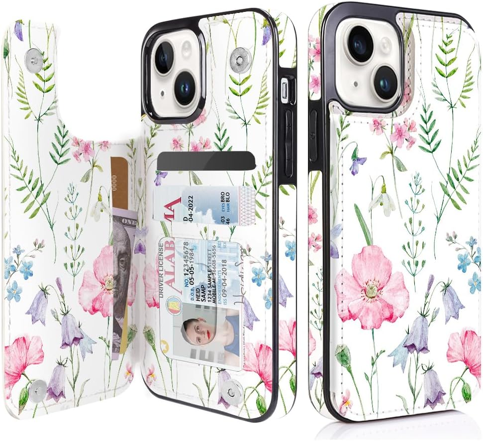 Watercolor Wildflower RFID Flip Wallet Case for iPhone 17–12 – Card Holder & Kickstand – product image 7