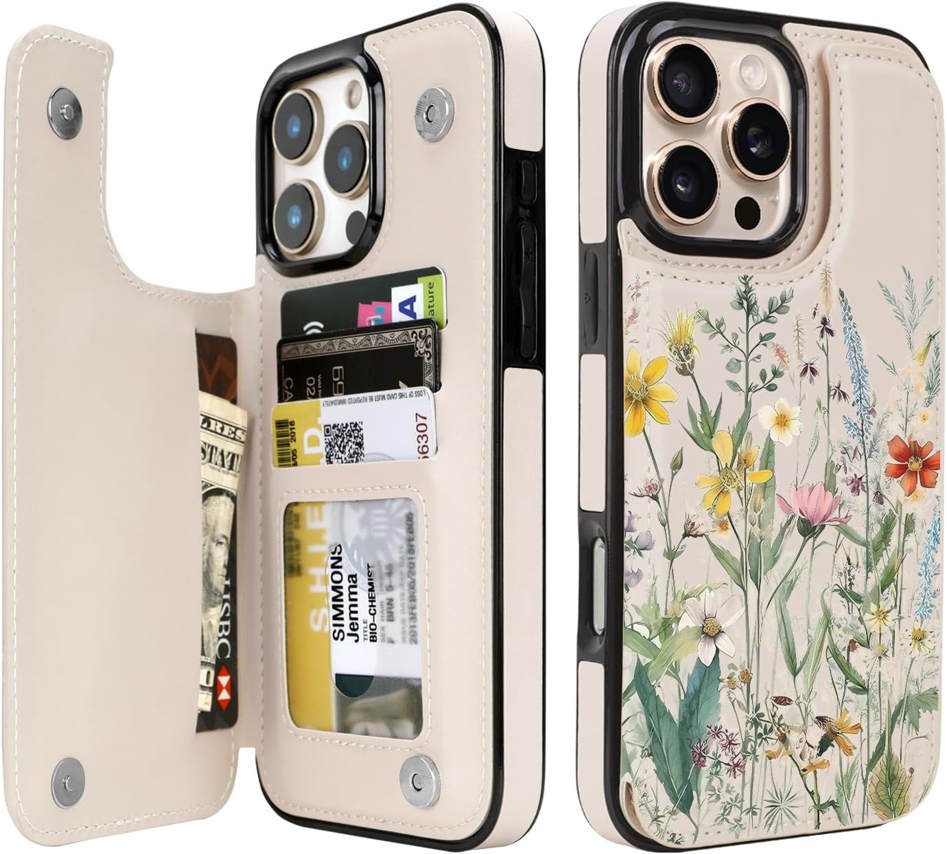 Wildflower Botanical RFID Flip Wallet Case for iPhone 17–12 – Card Holder & Kickstand – product image 5