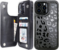 Black Leopard RFID Flip Wallet Case for iPhone 17–12 – Card Holder & Kickstand – product view 4