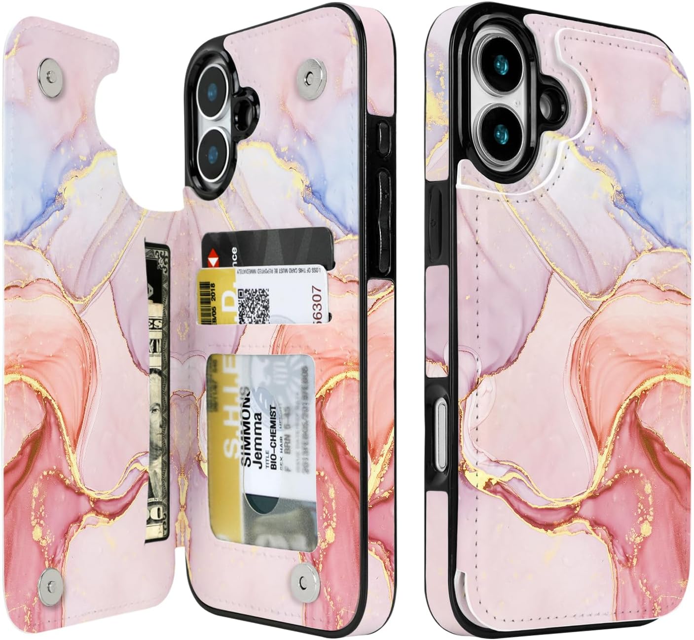 Pastel Marble Gold RFID Flip Wallet Case for iPhone 17–12 – Card Holder & Kickstand – product image 2