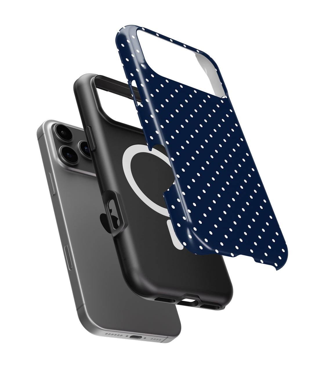 Navy White Polka Dot MagSafe iPhone Tough Case - i17PMT p1