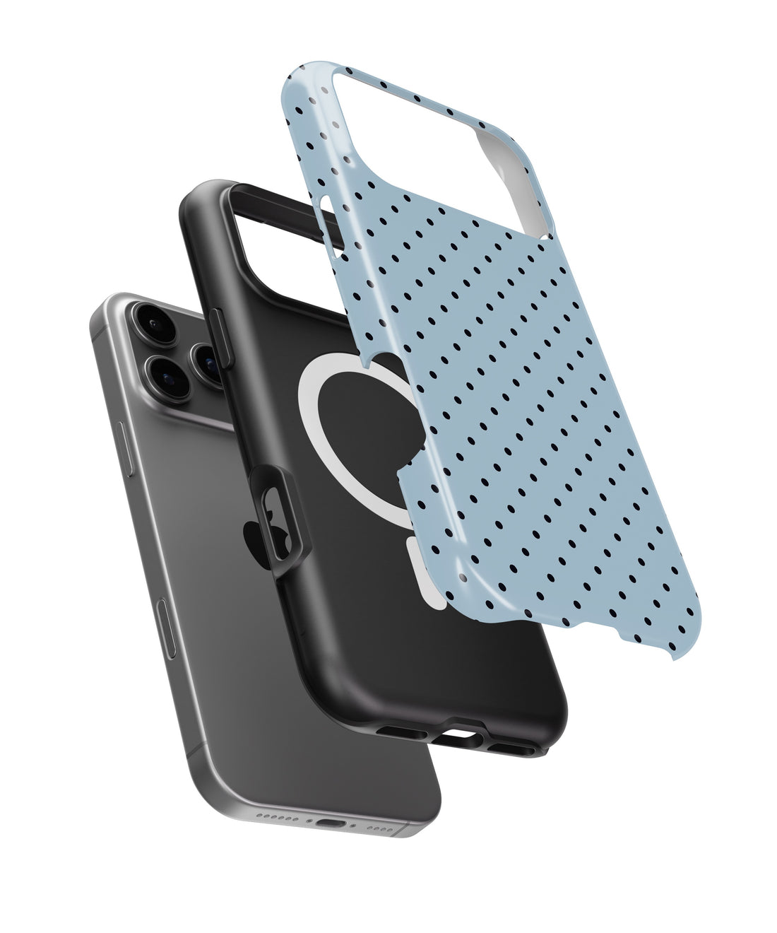 Powder Blue Black Polka Dot MagSafe iPhone Tough Case - i17PMT p1