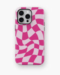 Hot Pink Wavy Checkered MagSafe iPhone Tough Case - i15 pro max tough p1
