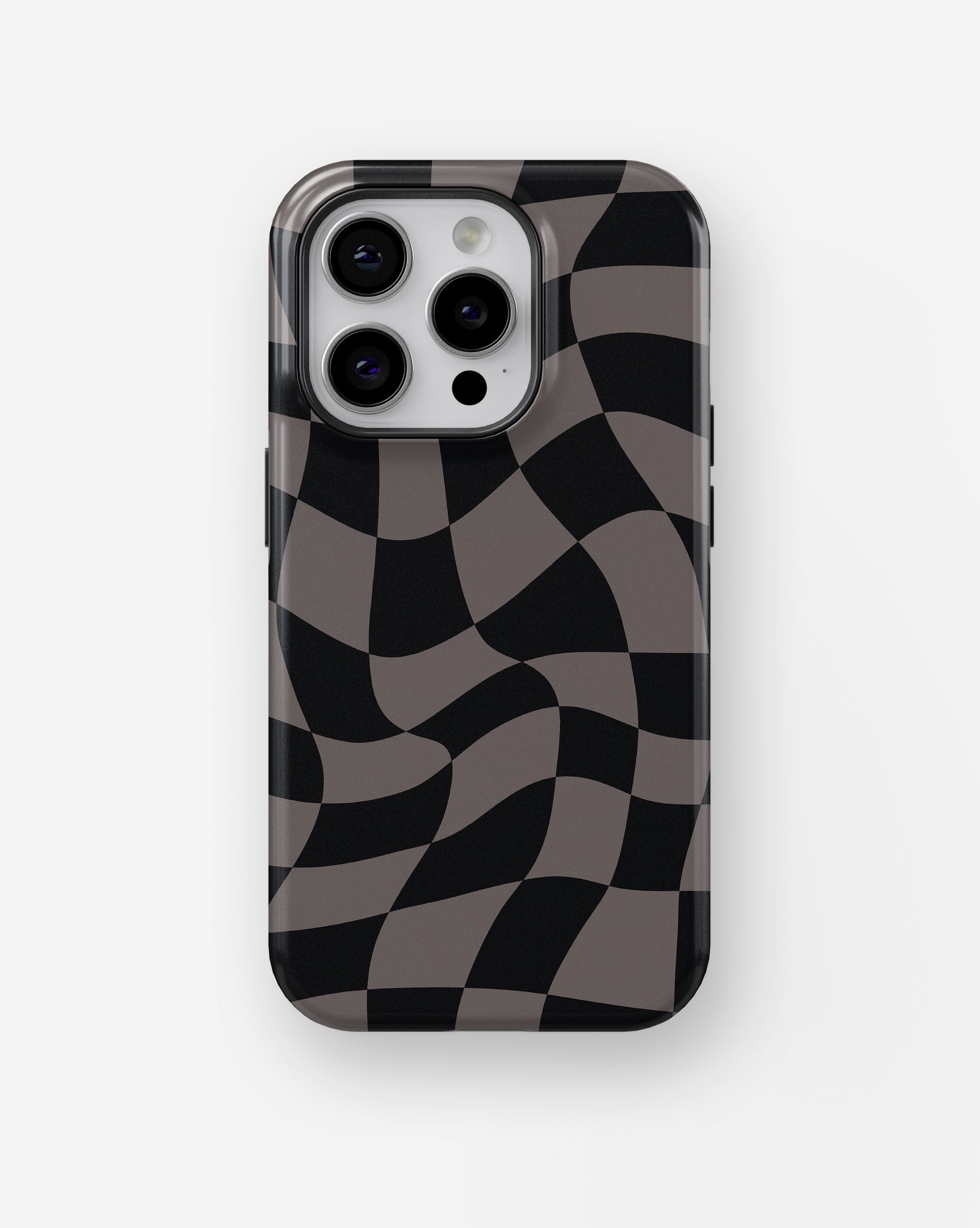 Black Taupe Wavy Checkered MagSafe iPhone Tough Case - i15 pro tough p1