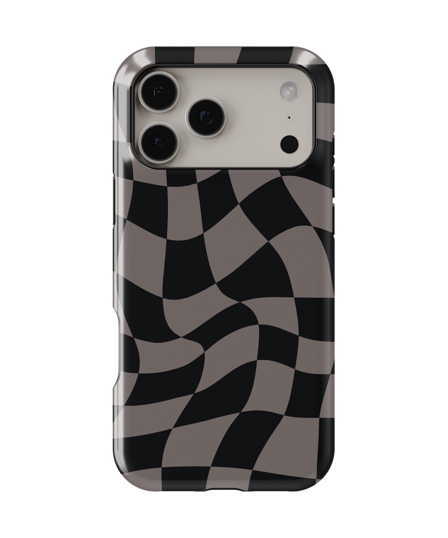 Black Taupe Wavy Checkered MagSafe iPhone Tough Case – Custom Name Option