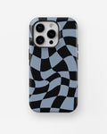 Powder Blue Black Wavy Checkered MagSafe iPhone Tough Case - i15 pro tough p1