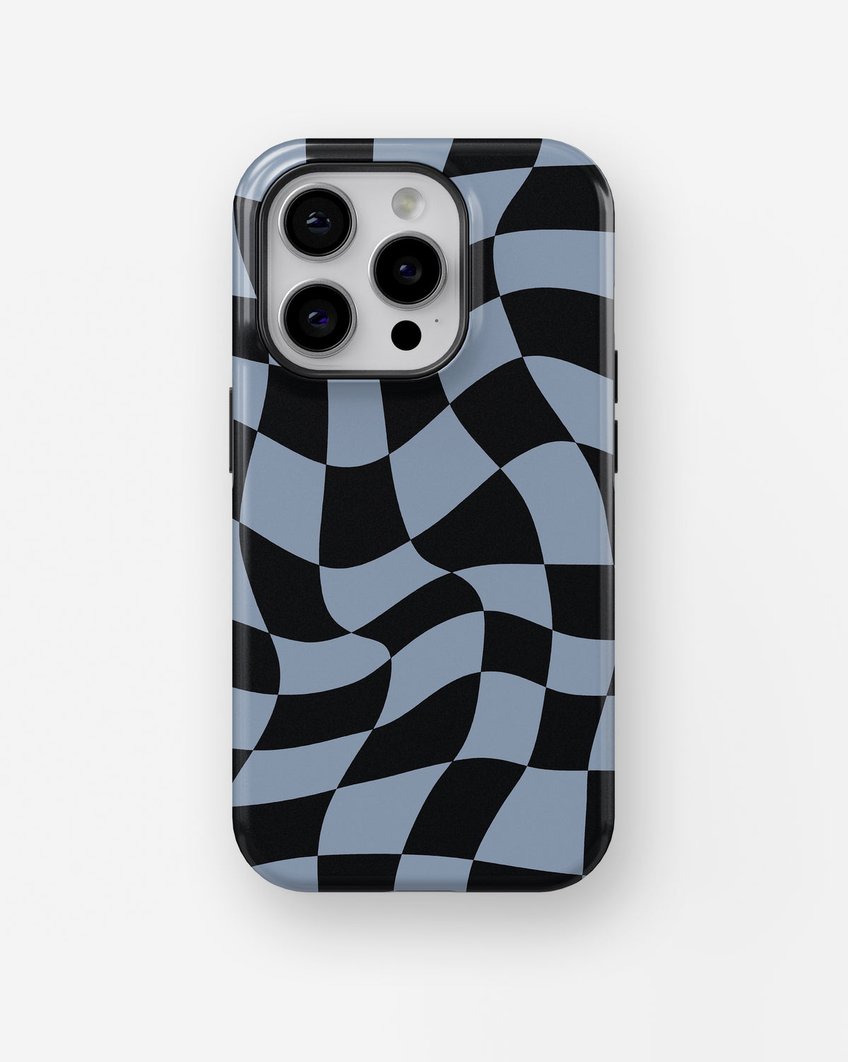 Powder Blue Black Wavy Checkered MagSafe iPhone Tough Case - i15 pro tough p1