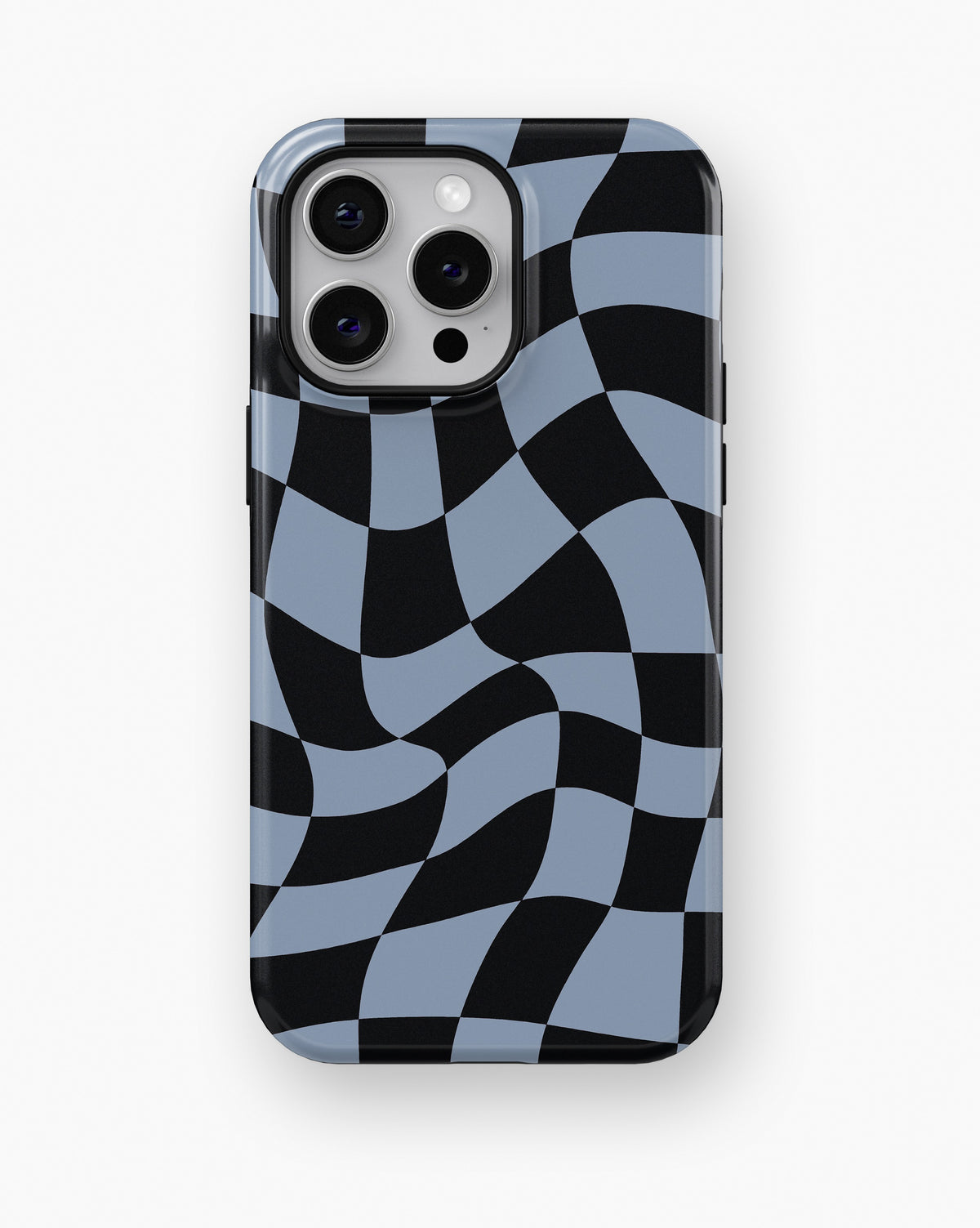 Powder Blue Black Wavy Checkered MagSafe iPhone Tough Case - i15 pro max tough p1