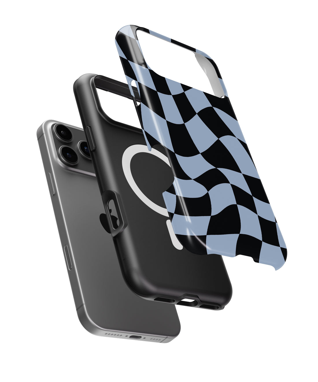 Powder Blue Black Wavy Checkered MagSafe iPhone Tough Case - i17PMT p1