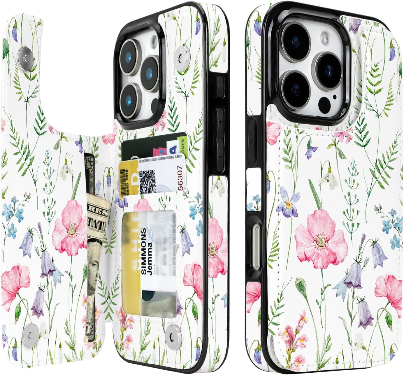 Watercolor Wildflower RFID Flip Wallet Case for iPhone 17–12 – Card Holder & Kickstand – product image 6